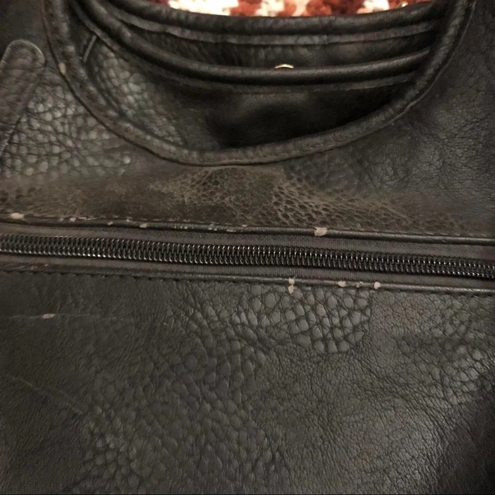2000s Large Hobo Goth Biker Grunge Black Leather Shoulder Hand Bag Purse Zippers